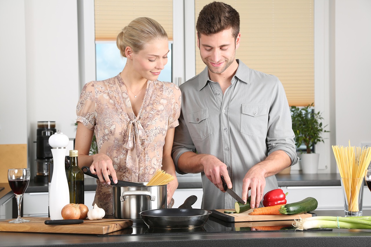 couple cooking together 